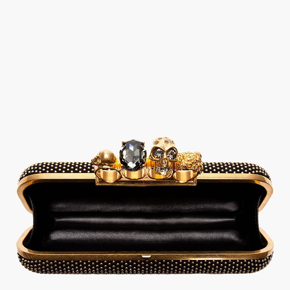 Alexander McQueen Black Studded Knuckle Box Clutch